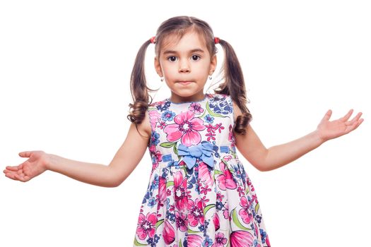 young girl on white background posing for the camera