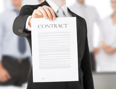 picture of man hands holding contract with random text