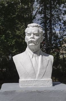 Monument to Russian writer Maxim Gorky in park of Tutaev, Russia