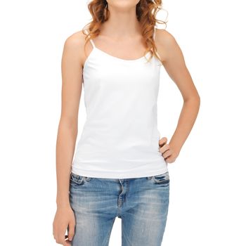 t-shirt design concept - woman in blank white tank top