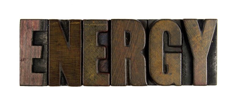 The word ENERGY written in vintage wood letterpress type.