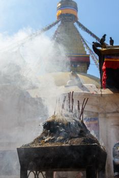 Encens burning at Boudhanath stupa in Kathmandu, Nepal