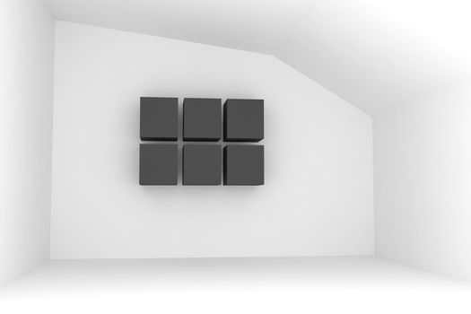 Empty room with blank black box for interior background.