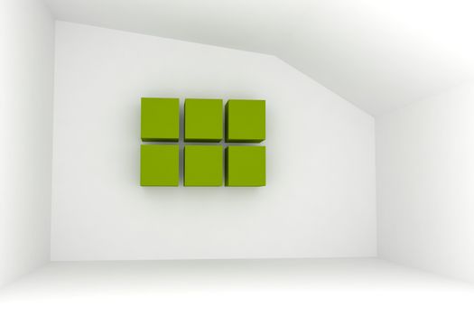 Empty room with blank green box for interior background.