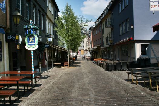 FRANKFURT AM MAIN,GERMANY,MAY The 4th 2014: Alt Sachsenhausen district preserves old fashioned charm with narrow cobblestone streets and many charming bars and pubs.