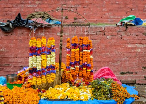 Flower necklaces for sale in Kathmandu, Nepal