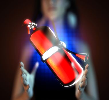 metallic fire extinguisher on hologram