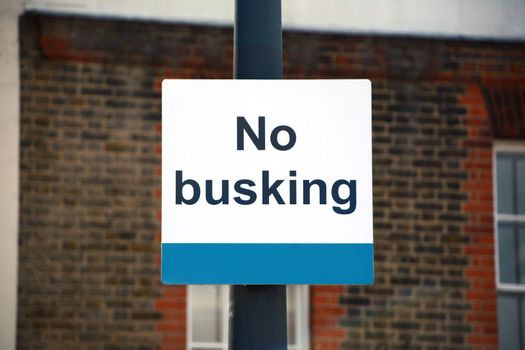 No busking sign in the London Borough of Southwark