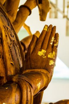 hand of wooden Buddha image,shallow focus