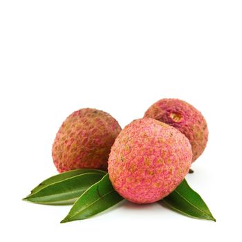 fresh lychees on white background