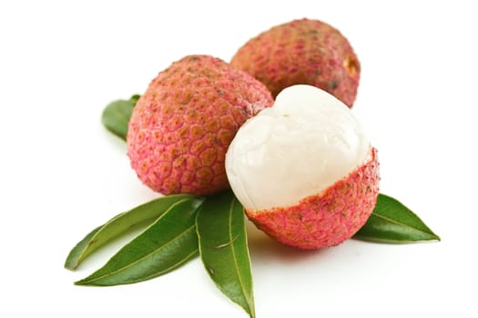 fresh lychees on white background