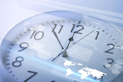 future technology and time management concept - clock and virtual screen