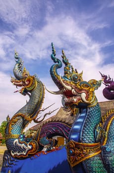 couple of naga sculpture at thai Buddhist temple,Chiangrai,Thailand