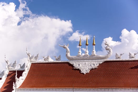 traditional thai stuco pattern for decorate temple hall roof,Chiangrai temple,Thailand