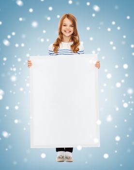 education and blank board concept - little girl with blank white board