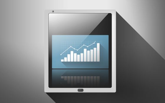 business and technology concept - tablet pc with virtual graph or chart