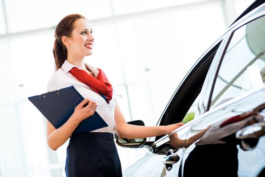 portrait of a young woman in a showroom consultant