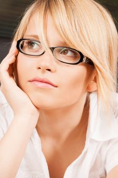 business and education concept - indoor picture of woman with eyeglasses