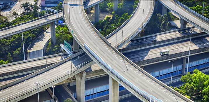 aerial view of the city overpass in early morning, HongKong,Asia China 