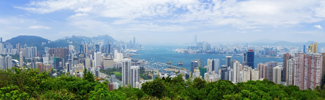 HongKong harbor daytime , Aerial view from Braemar Hill