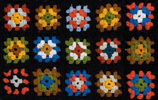 Retro homemade crochet blanket made from Granny Squares