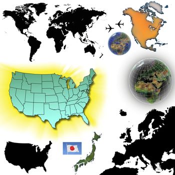 Selection of maps and globes for cutout