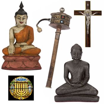 A selection of religious objects, items, ideas, and concepts for cutout (isolated on a white background).