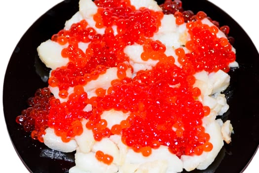 Still life with Russian national food caviar and potatoes