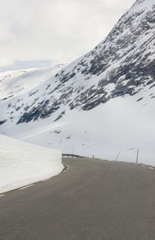 Snowy mountain roads leading to Geiranger, Norway