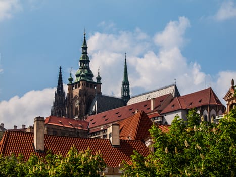 Pointy towers of St. Vitus Cathedral on Prague Castle