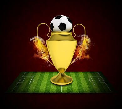 Soccer Cup and ball in colored smoke. Sport concept