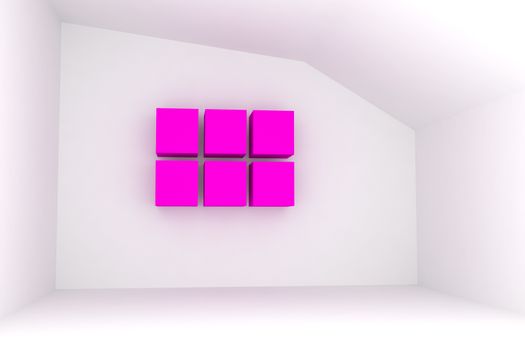 Empty room with blank pink box for interior background.