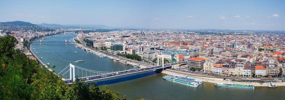 Panorama of Budapest with Danube, Buda hill and Pest
