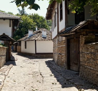Street with old houses in Varosha quarter, Lovech town, Bulgaria