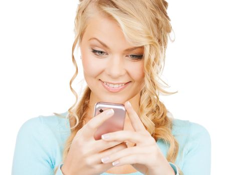 technology and internet concept - smiling woman with smartphone