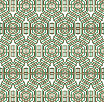 background or fabric green and brown hexagon and square pattern