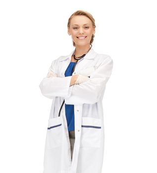 healthcare and medical concept - smiling female doctor with stethoscope