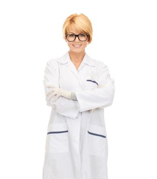 healthcare and medical concept - smiling female doctor in glasses