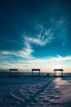 Picnic Table at the Sea During the Winter with No People