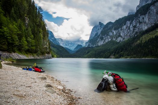Scuba diving in high mountains lake Austria