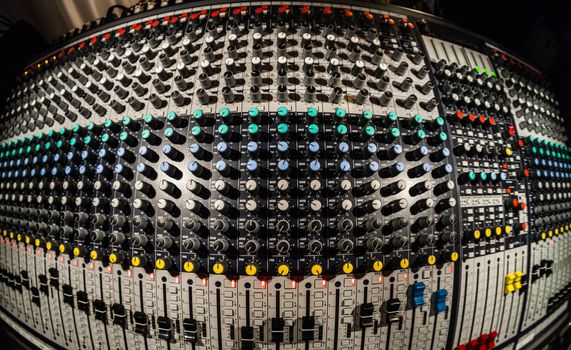 Mixing Board in a recording studio _ Logos Removed