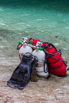 Scuba diving in high mountains lake Austria