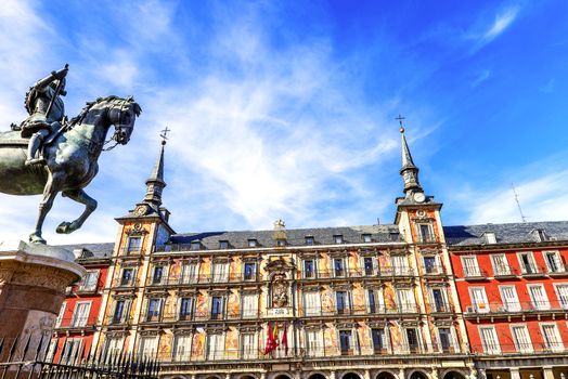 View of Statue of King Philips III, Plaza Mayor, Madrid, Spain