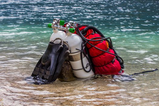 Scuba diving in high mountains lake Austria