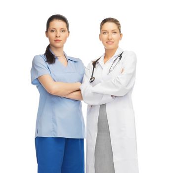 healthcare and medical concept - two doctors in uniform