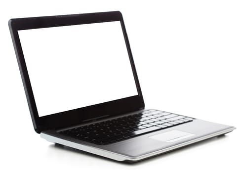 technology and advertisement concept - laptop computer with blank black screen