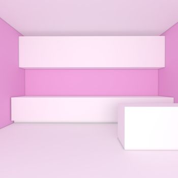 empty interior design for kitchen room with pink wall.