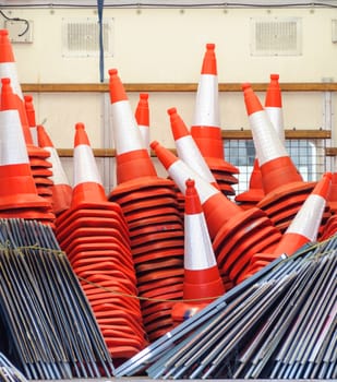 Piles of orange traffic cones