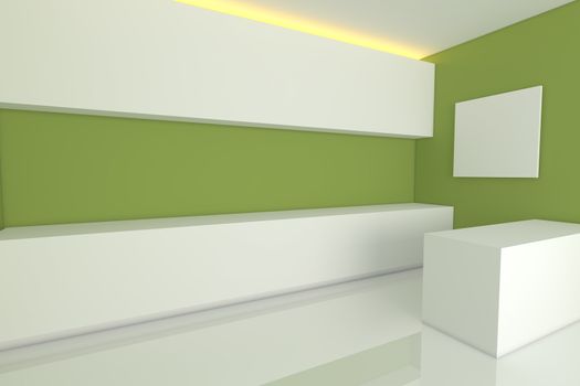 empty interior design for kitchen room with green wall.