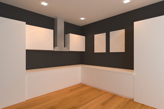 empty interior design for kitchen room with black wall.